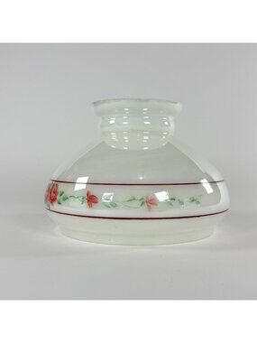 Vintage White Glass Lamp Shade W Hand Painted Roses 4-In Fitter Floral Accent 6.
